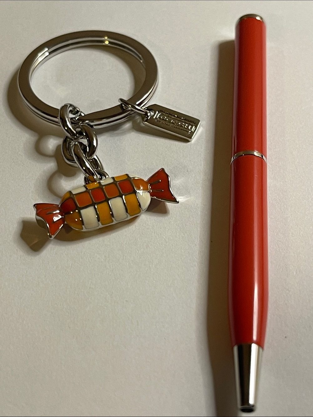 Coach Orange & White Candy Charm Keychain and Coach Pen